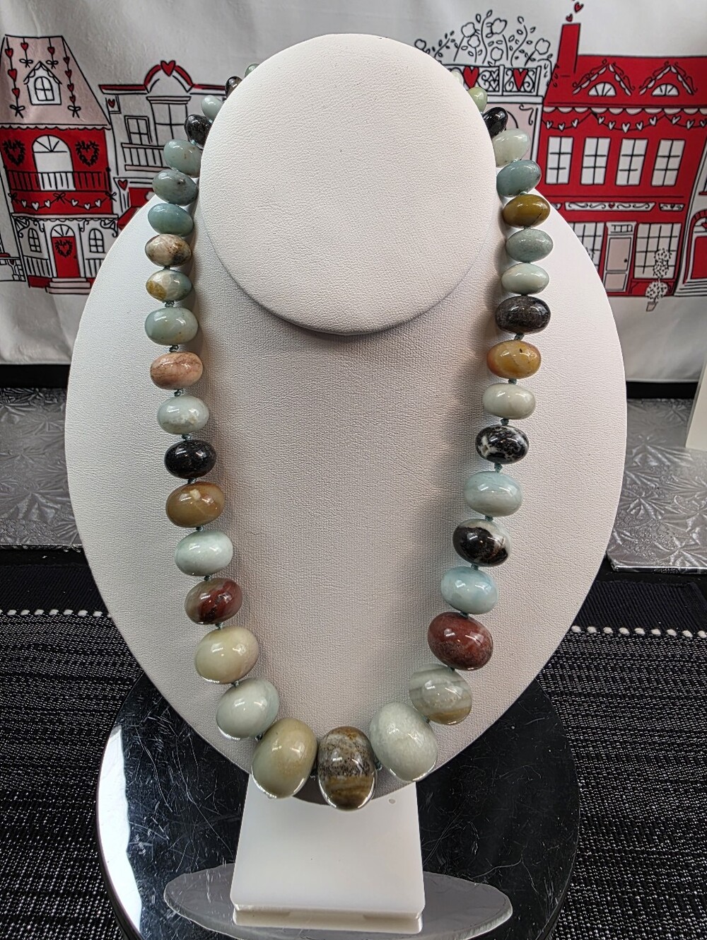 Natural Amozonite Stone Beaded Necklace